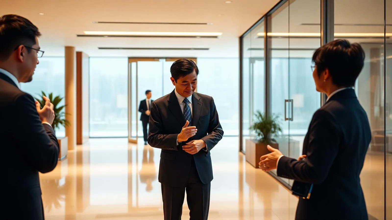 Sonkeigo, a japán tiszteleti nyelv: vezető udvarias meghajlással köszönti a vendéget